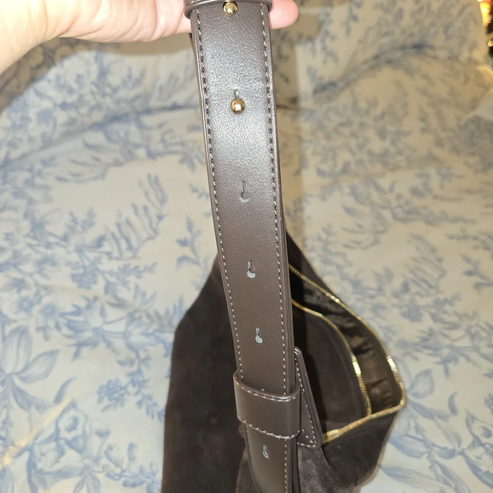 Dark Brown Suede Shoulder Bag - Picture 2 of 5